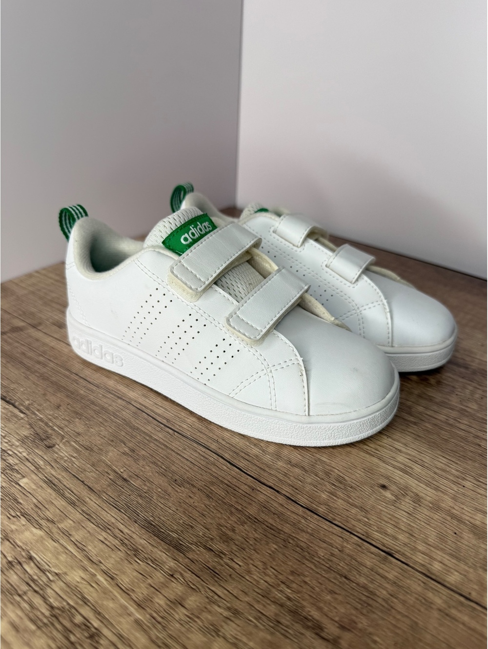 adidas VS Advantage Clean Kids Shoes 10K White Green Velcro AW4889